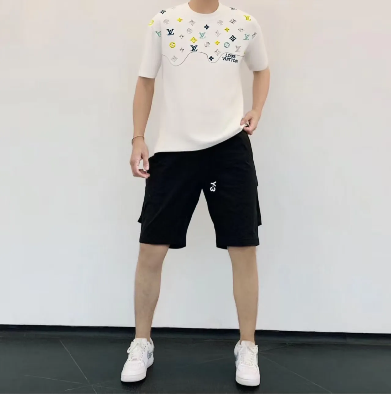 Louis Vuitton/Louis Vuitton 26ss wave pattern color block presbyopic embroidered short sleeves